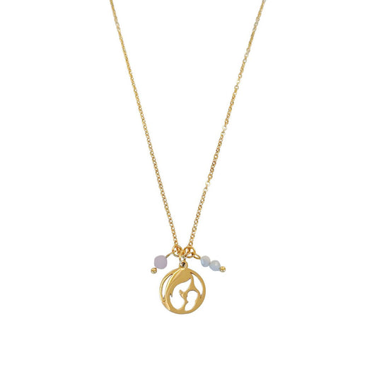 Mother & Baby Moonstone Rose Quartz Necklace - Gold