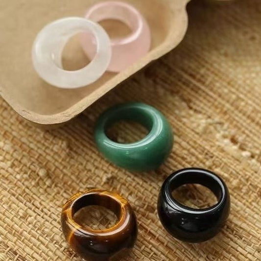 Minimalist Bold Look Ring-Tiger Eye Stone & White Jade