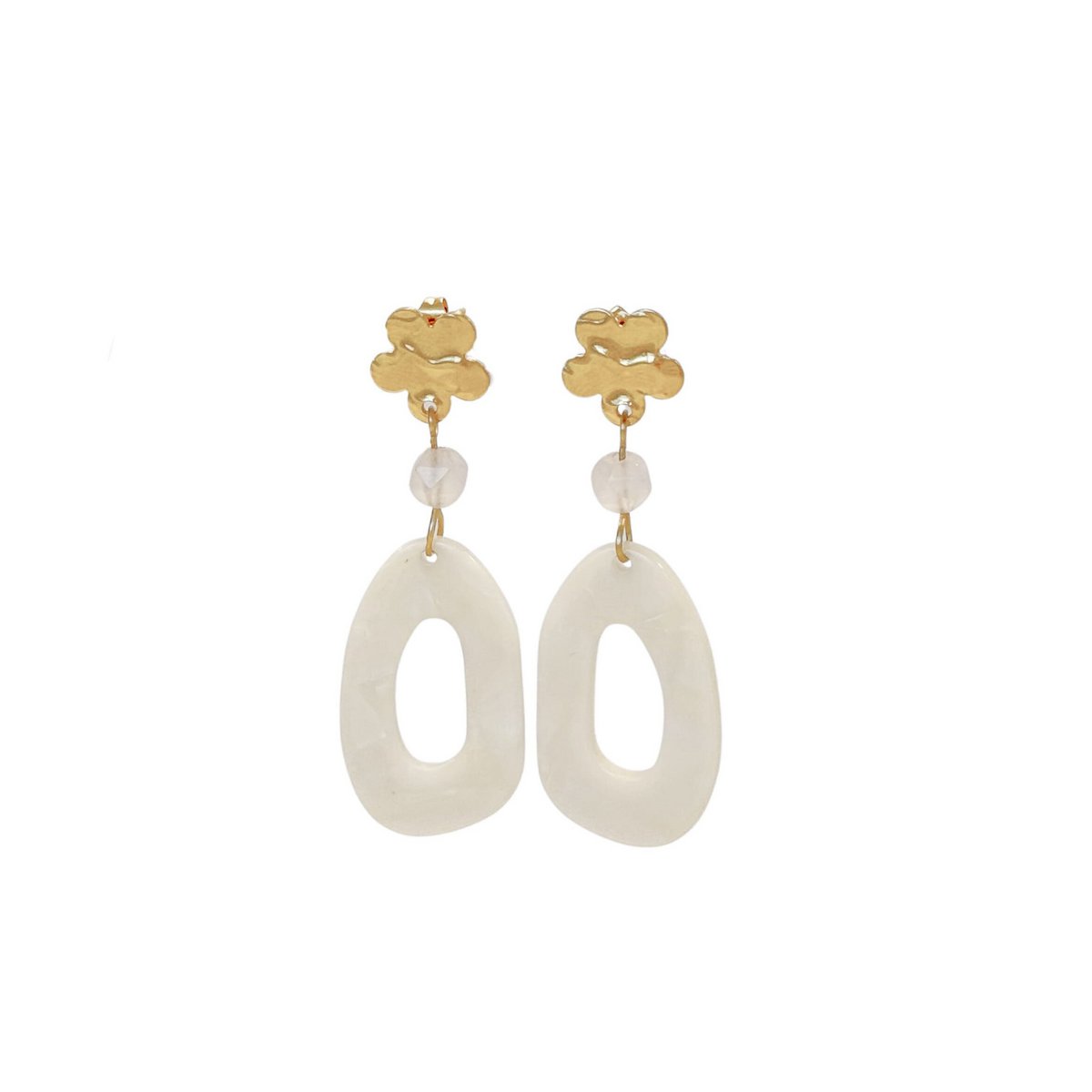 Flower & Rose Quartz Mother of Pearl Earrings - Gold