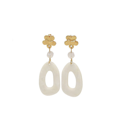 Flower & Rose Quartz Mother of Pearl Earrings - Gold