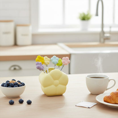 Flower teaspoons with holder - set of 6