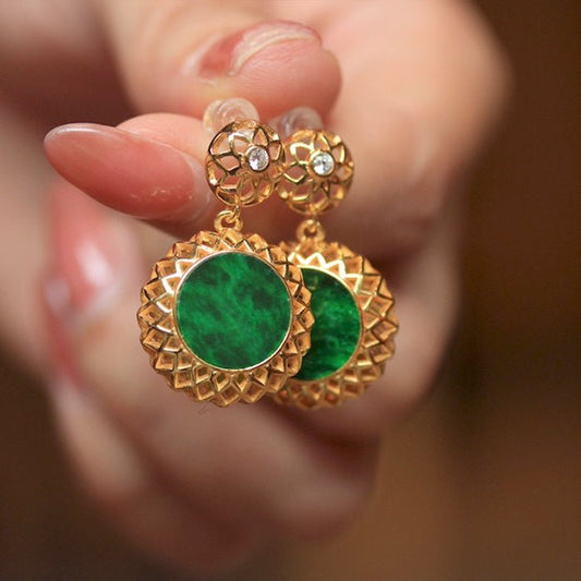 Vivid Jade Flower Framed Earrings
