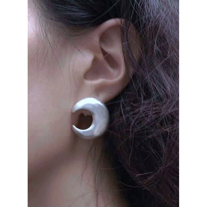 Unique Minimalist Silver Moon Earrings