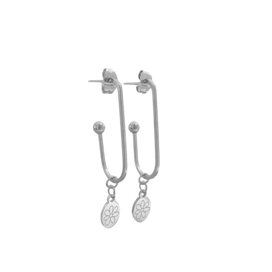 Long Earrings Flower - Silver