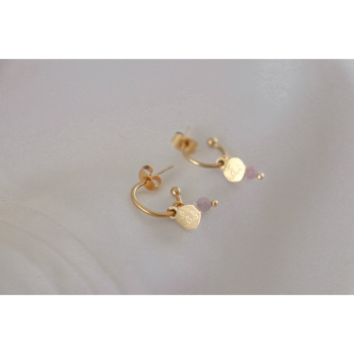 Kunzite, Moonstone & Butterflies Earrings - Gold