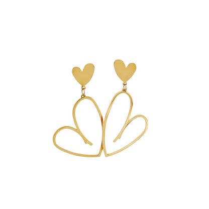 Heart To Heart Statement Earrings - Gold