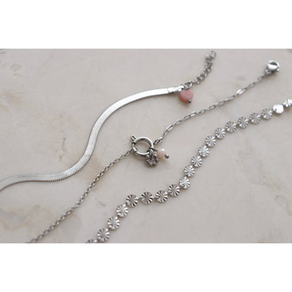 Snake Chain Bracelet & Pink Opal - Silver