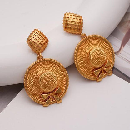 Vintage Style Straw Hat Drop Earrings