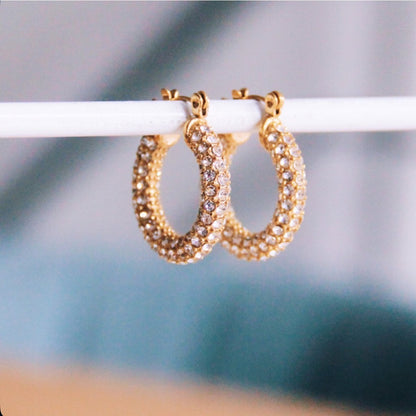Stainless steel crystal hoop earring