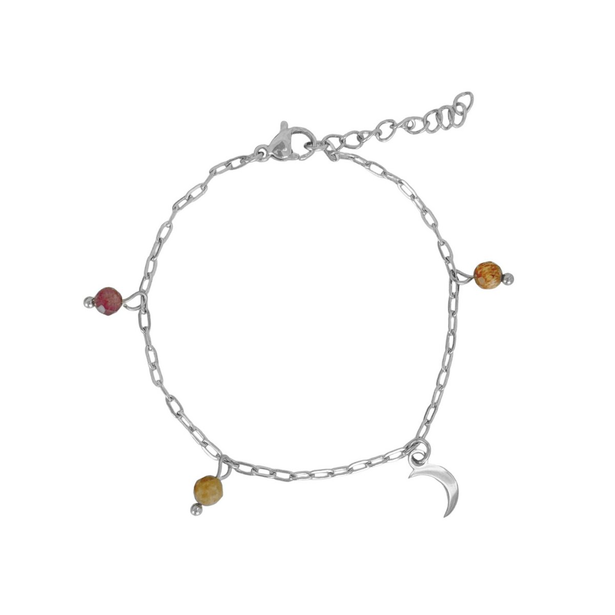 Paperclip Bracelet Gemstones & Moon - Silver