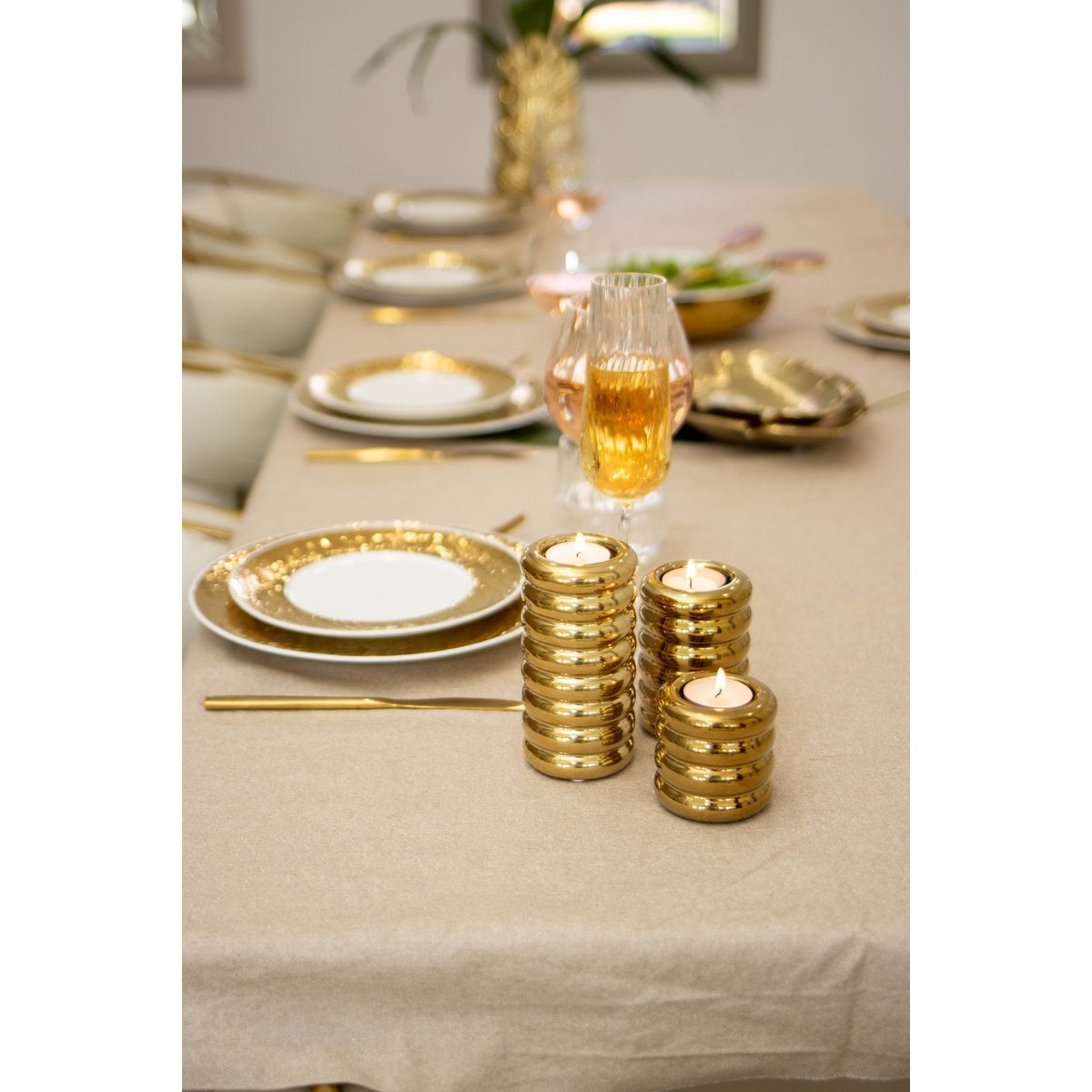 Golden ceramic candlesticks - Lot of 3