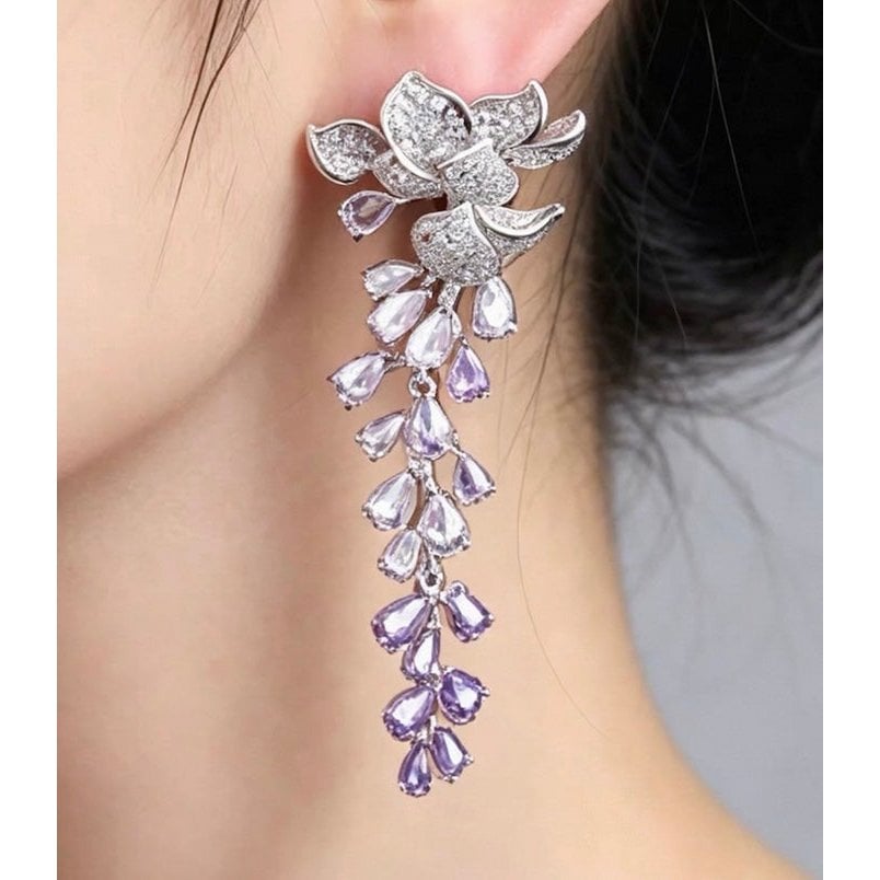 Dazzling Wisteria Flower Tassel Earrings