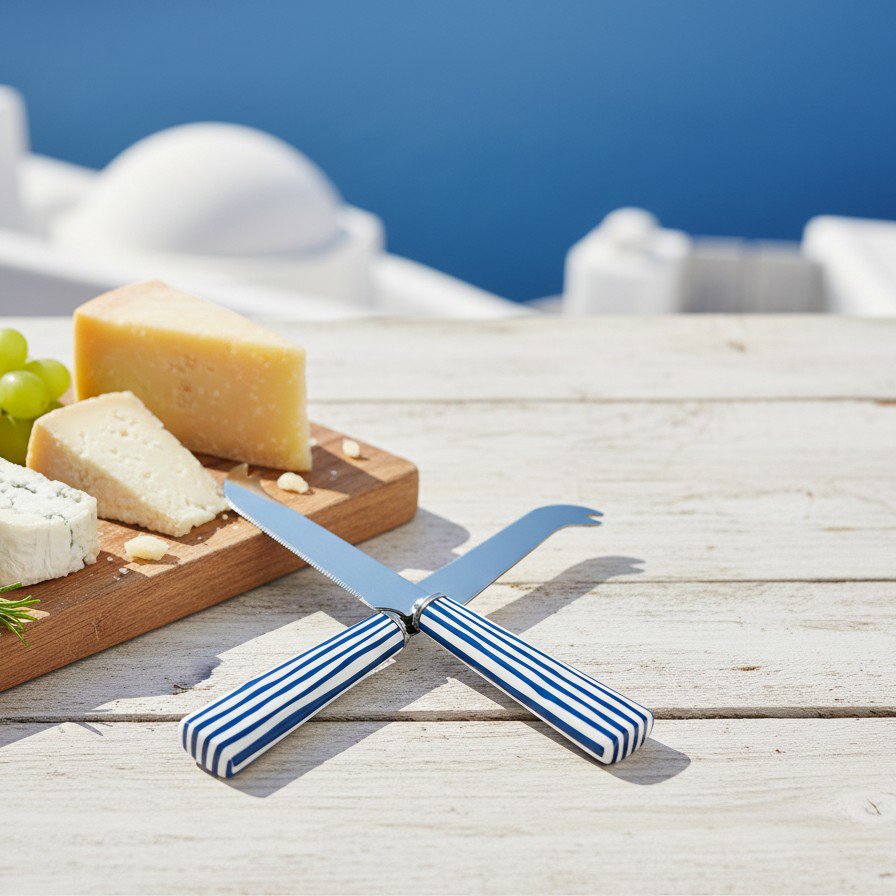 Blue striped cheese knives - set of 2