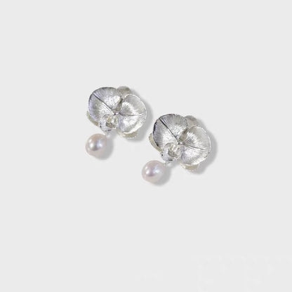 Silver Blooming Orchid Earrings with Pearl
