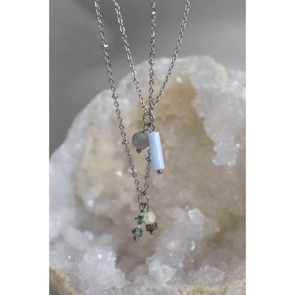 Moss Agate, Jade & Labradorite Necklace - Silver