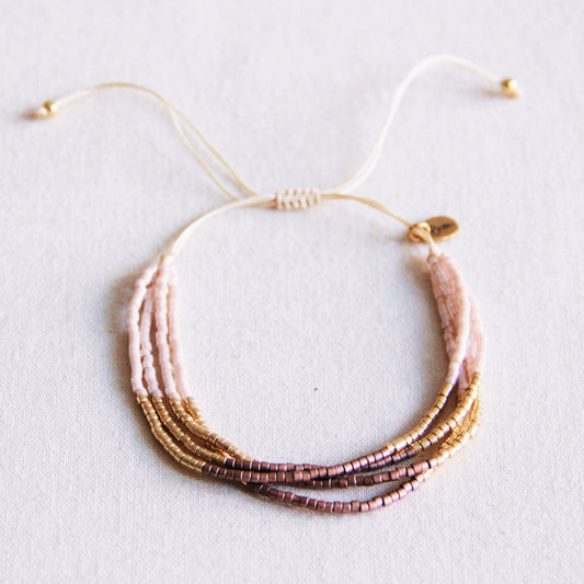 Quadruple miyuki bracelet - nude/taupe/gold plated