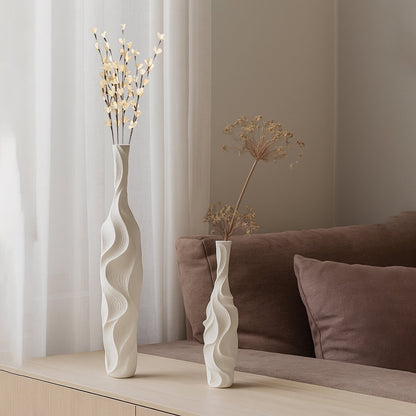 Matt white vase in polyresin 18x18x89cm