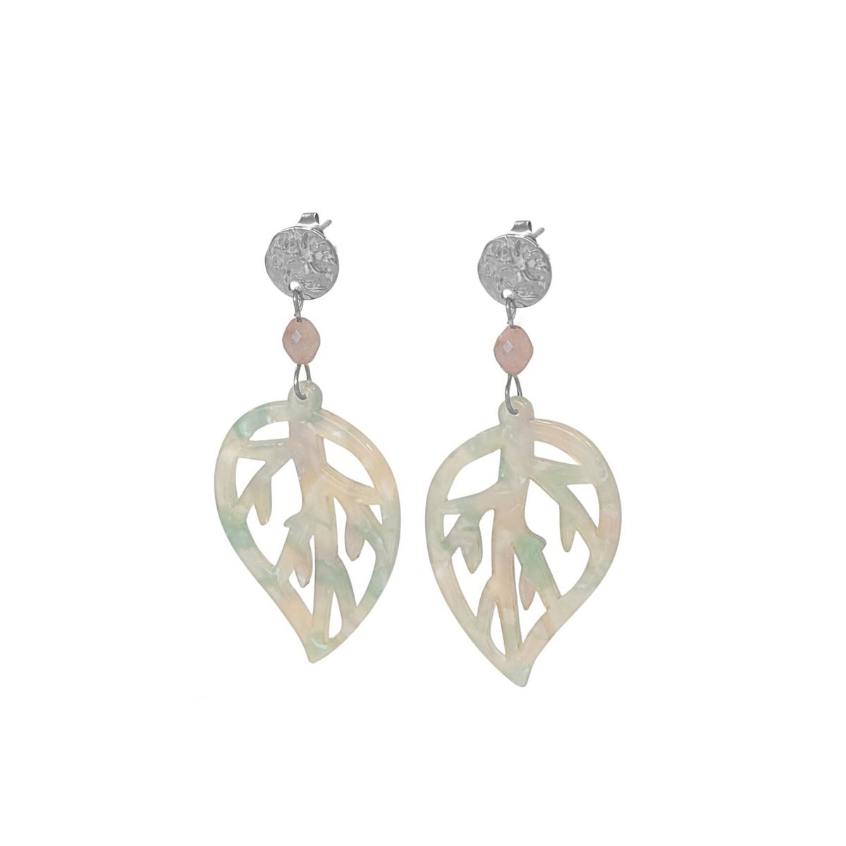 Kunzite Leaf Statement Earrings - Silver