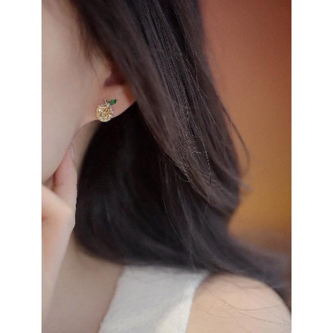 Cute Sparkling Lemon Ear Studs-Yellow n Red