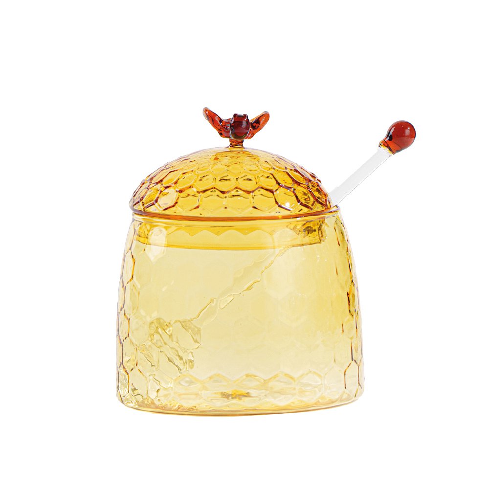 Amber honey pot 9.5x9.5x15cm