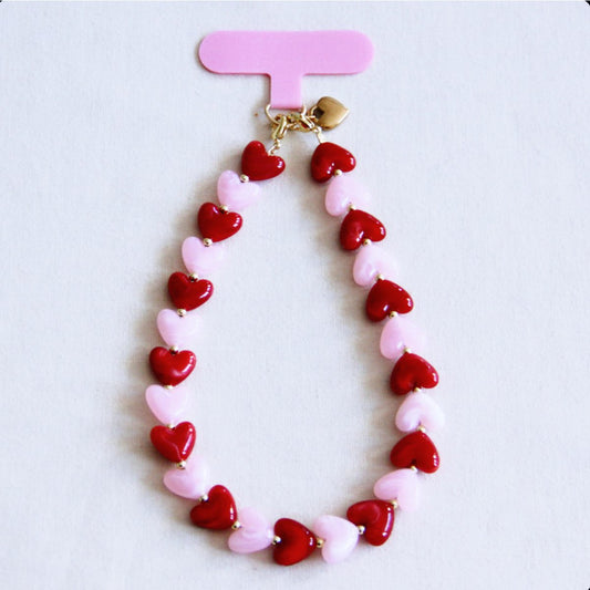 Phone cord hearts - pink/red