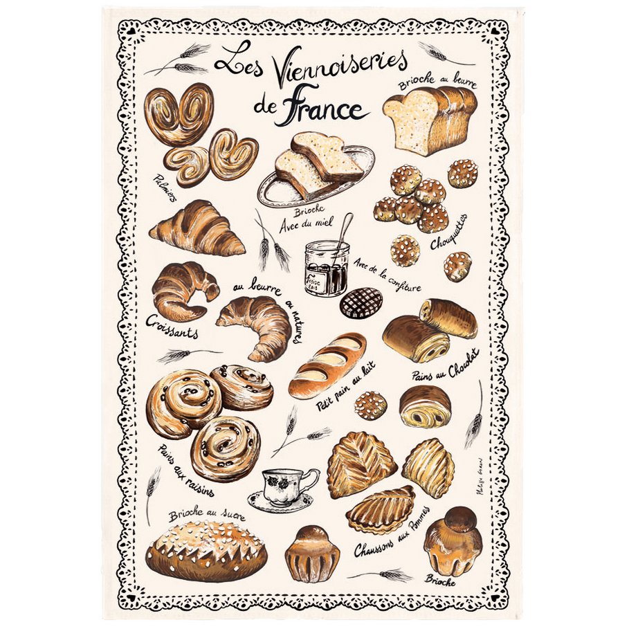 Ecru French Viennese Pastries Tea Towel 48 X 72