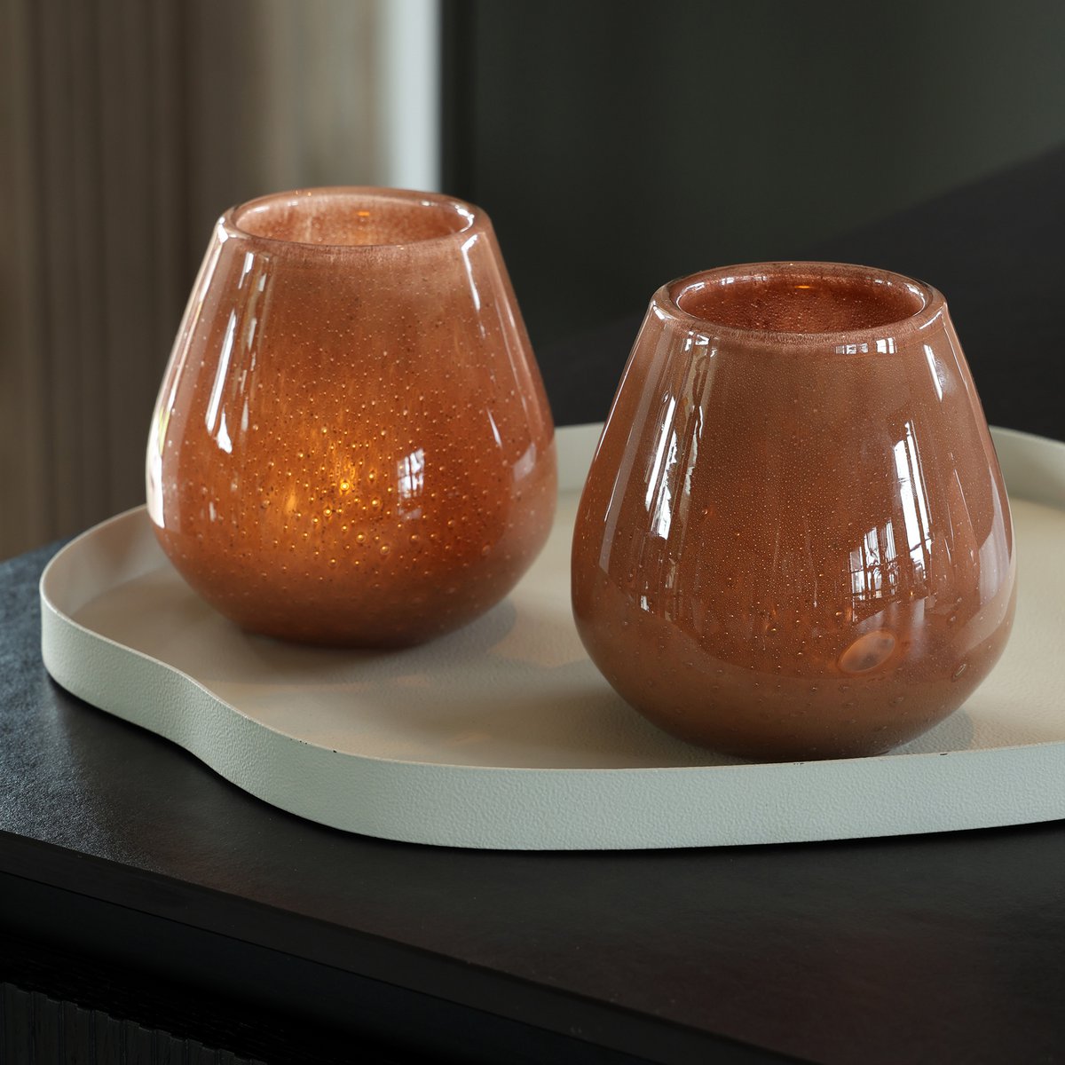 Tea light holder - Tasman Elite XS brown Ø12.5 x H11.5 cm (set of 2 pieces)