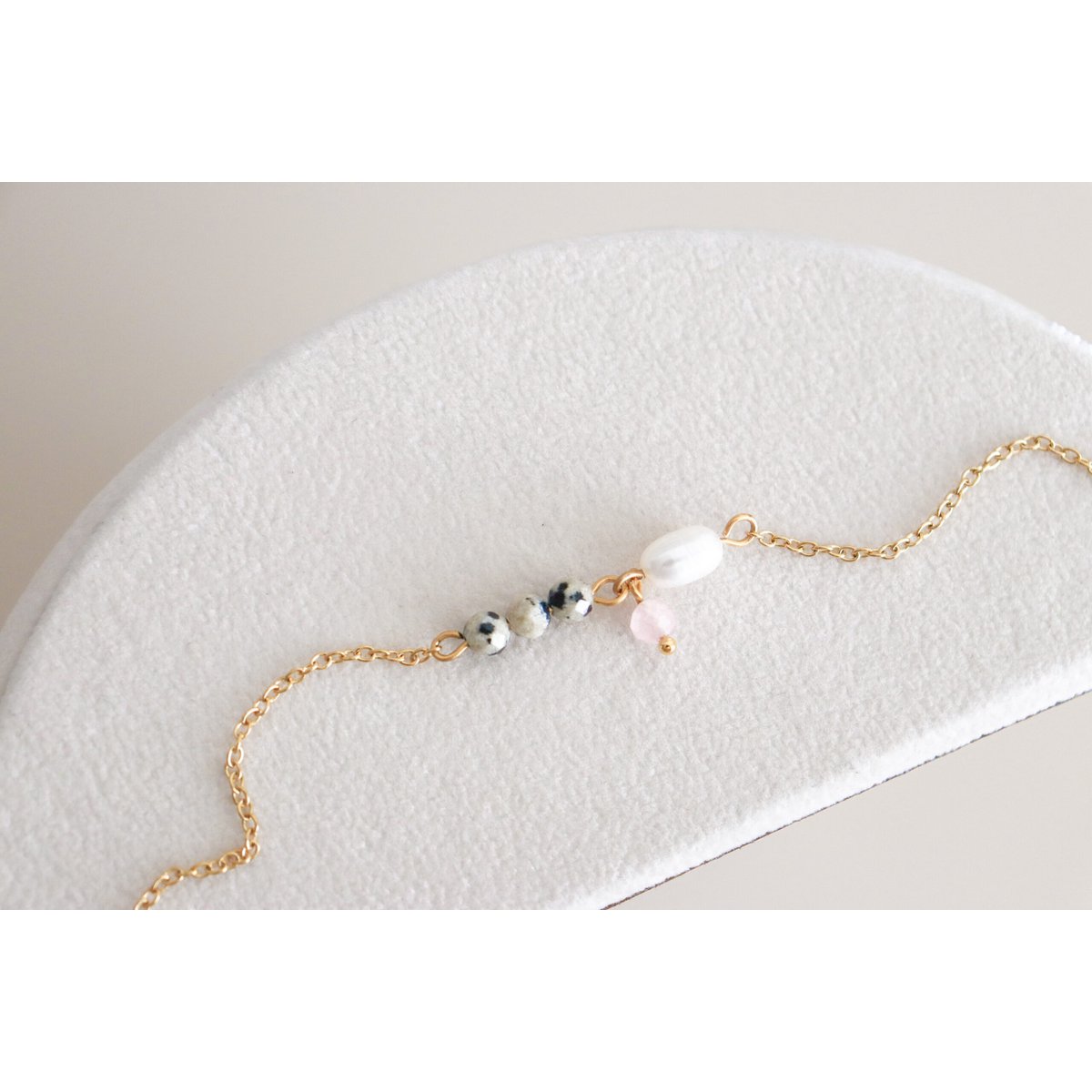 Jasper, Pearl and Rose Quartz Bracelet - Gold