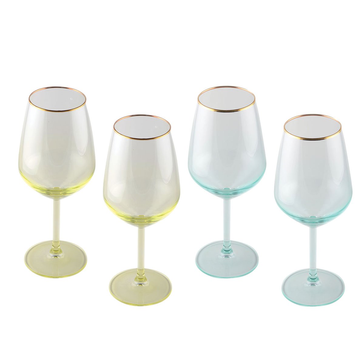 Green and yellow wine glasses - Lot of 4