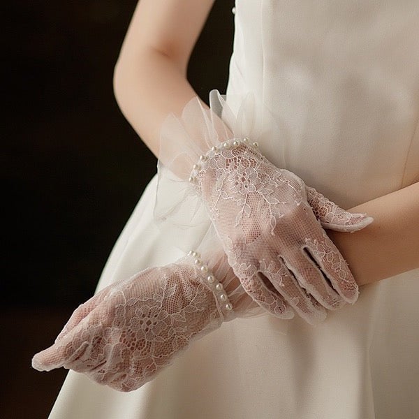 Delicate Lace Bride Gloves with Pearls-For slim hands