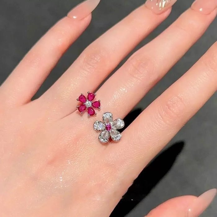 Ruby Plum Blossom Cocktail Ring