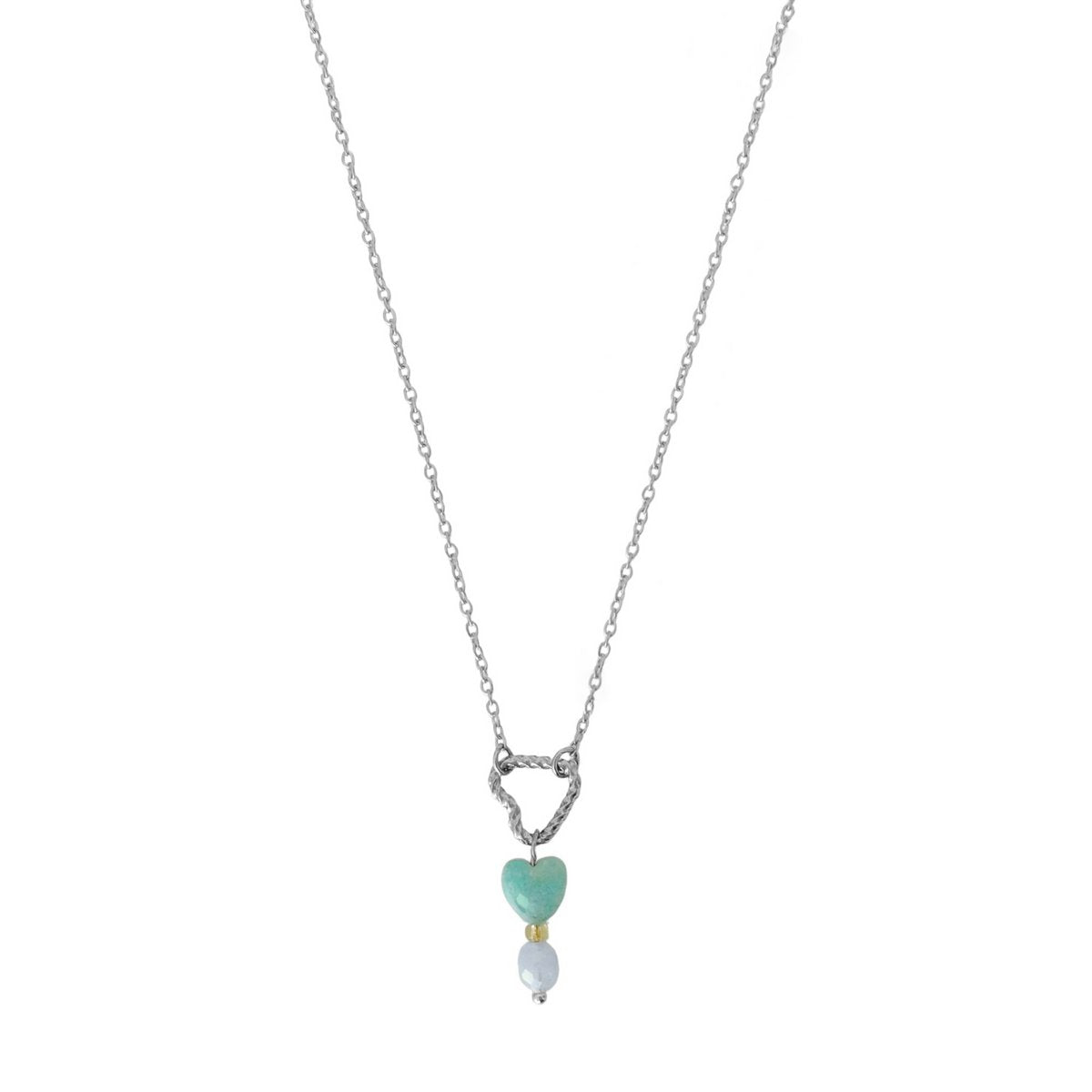 Necklace Twisted Heart, Amazonite and Aquamarine - Silver