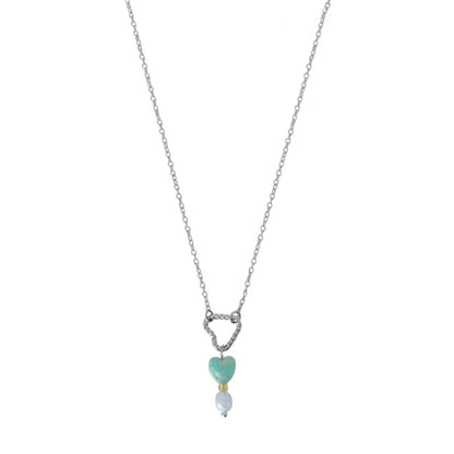 Necklace Twisted Heart, Amazonite and Aquamarine - Silver