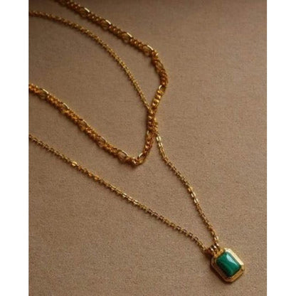 Double-Chain Malachite Pendant Necklace