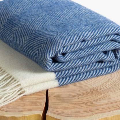 Wool Throw Blanket FLORENCE blue