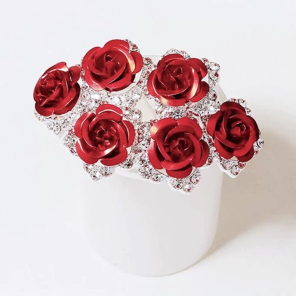 Romantic Red Rose Bridal Hairpins-One set of 8