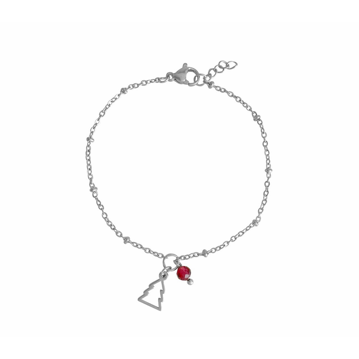 Bracelet Christmas Tree & Garnet - Silver