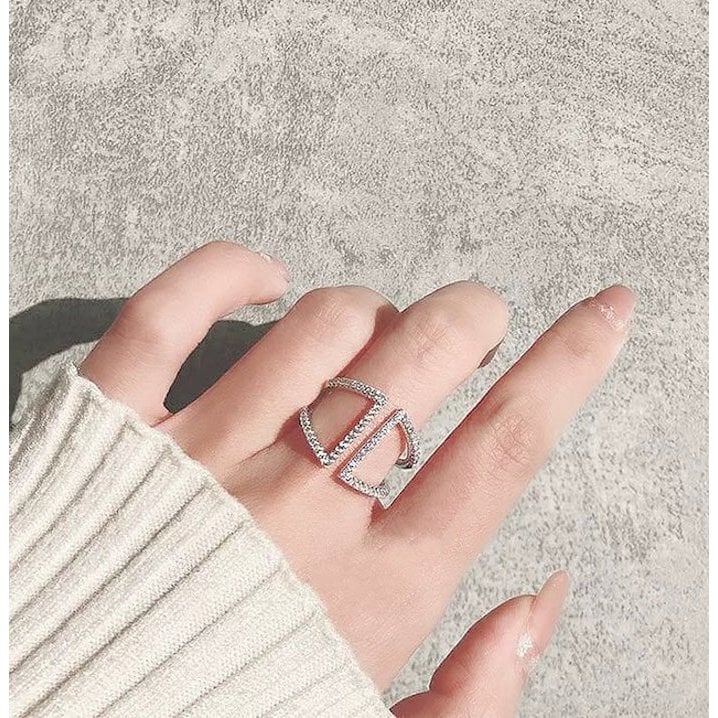 Geometric Pavé Open Ring