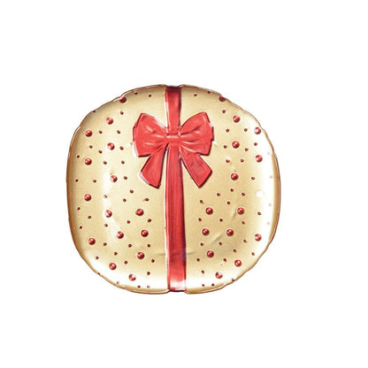 Golden flat plate with red butterfly knot 21x21x2cm