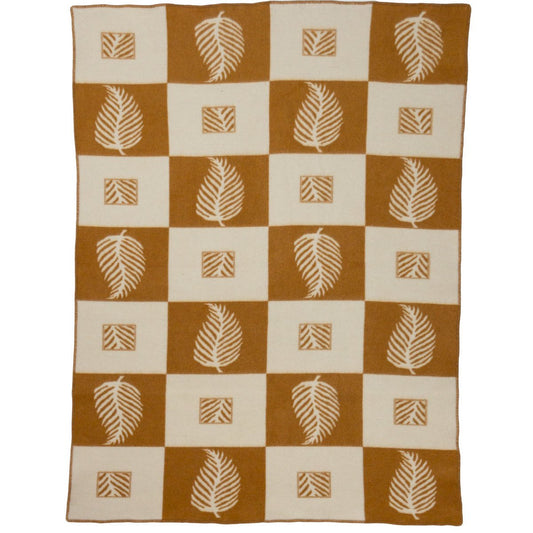 Merino wool bed blanket LEAF ocher