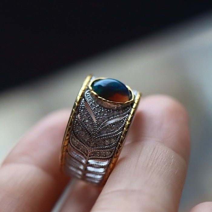 Eastern Royal Style Black Opal Ring - adjustable