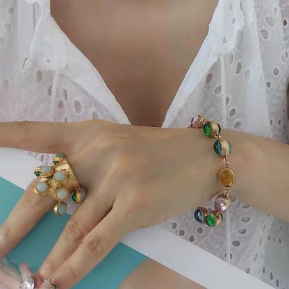 Vintage Rainbow Stones Necklace & Bracelet Set