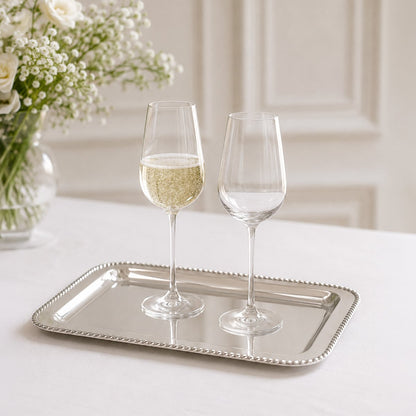 Rectangular silver stainless steel tray with twisted edge