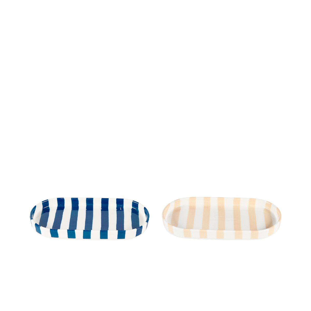 Oval striped trays - set of 2