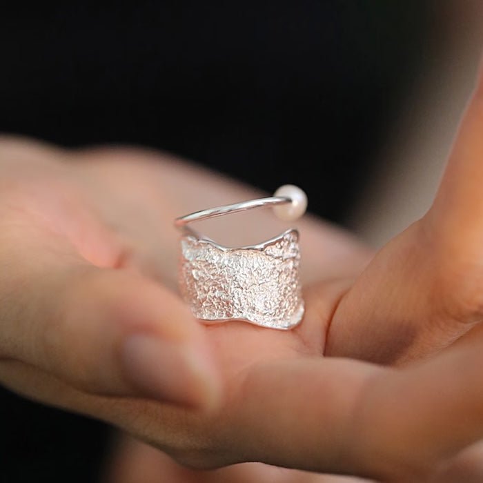Sterling Silver Adjustable Textured Pearl Ring