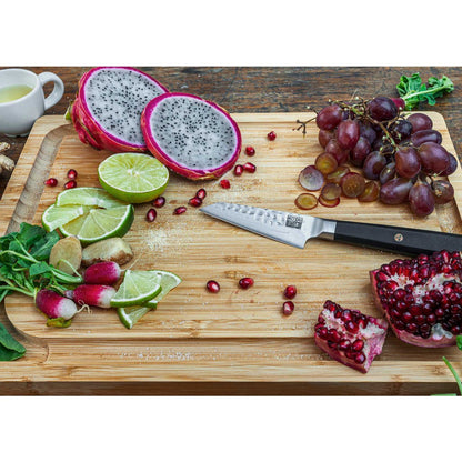 Knives and Kitchen Accessories Set - Bunka Starter Set Deluxe: 2 knives (Bunka paring knife + Bunka Santoku) + bamboo cutting board