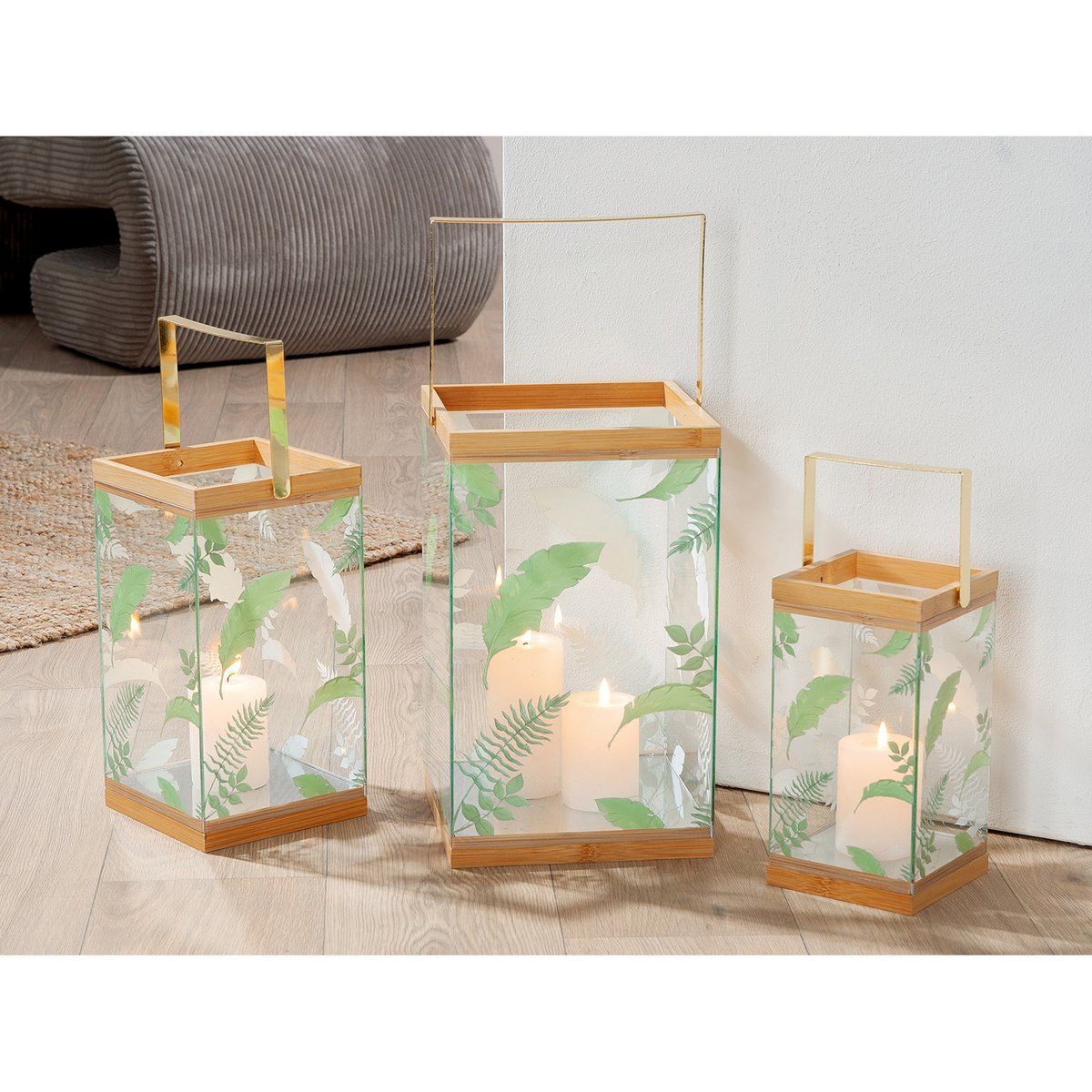 Set of 3 lanterns rain leaves, height 33 cm