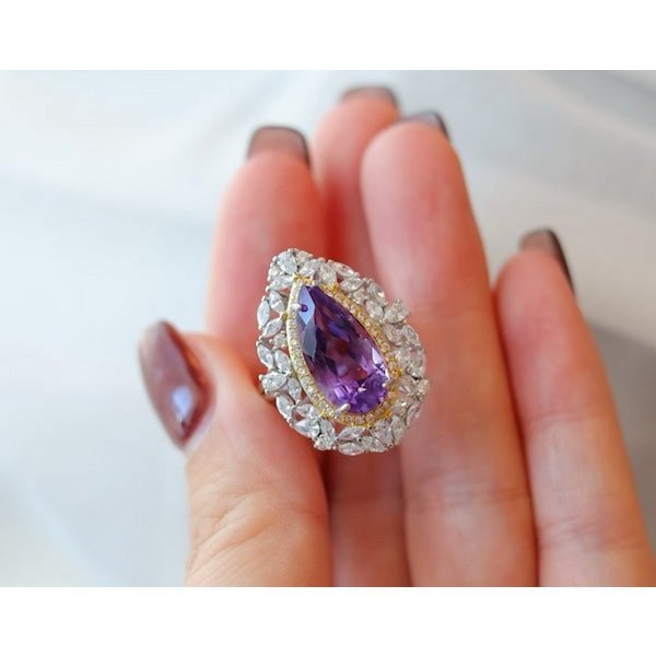 Royal Style Pear-cut Amethyst Ring - Adjustable