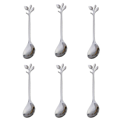 Silver Assorted Leaf Cake Spoons - Set of 6