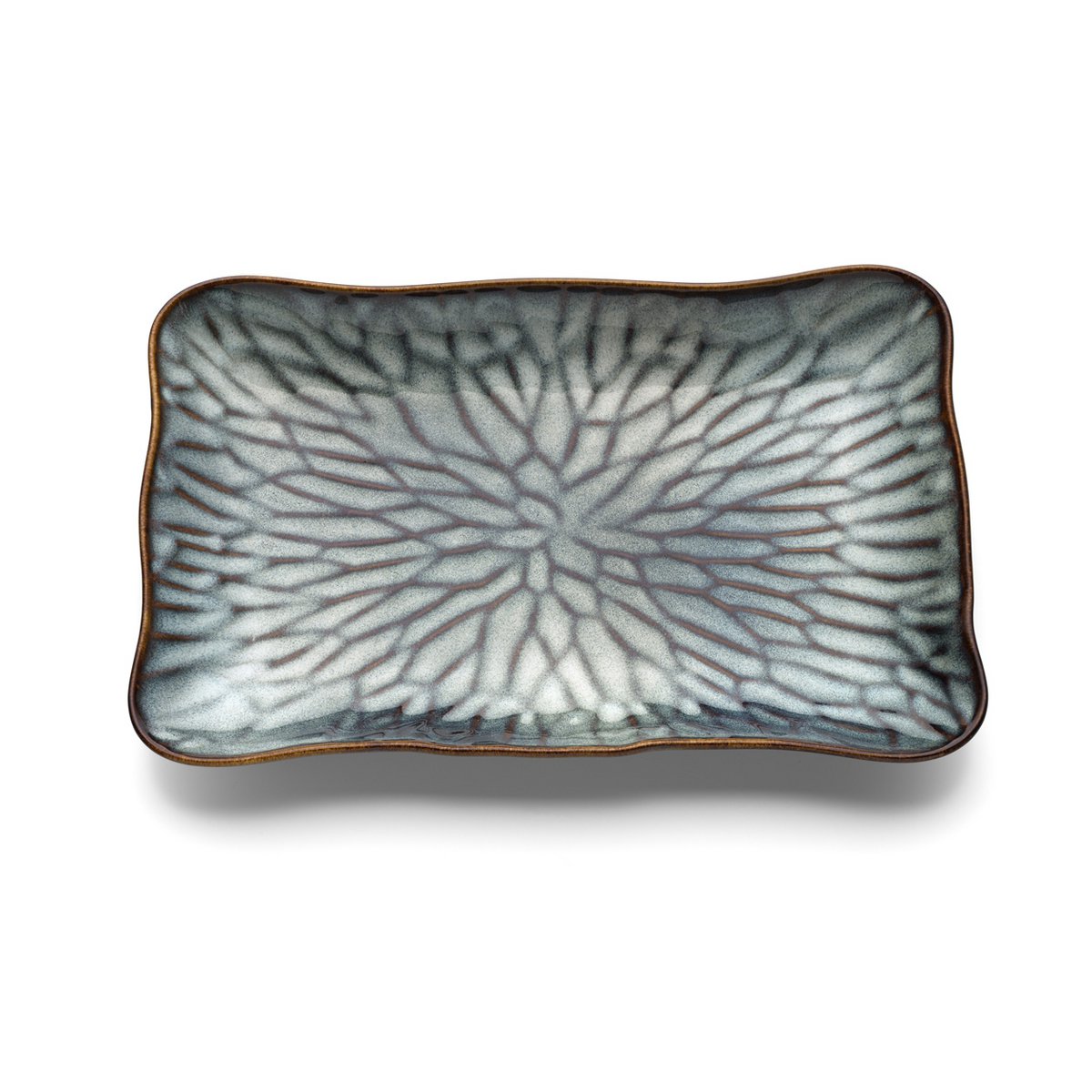 The Lotus Ice Rectangular Plate - Grey Brown - L